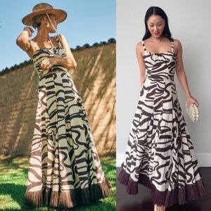 NWT ANTONIO MELANI Style Somers Swirl Print Linen Blend Straw Trim Two Piece Set